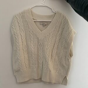 LOFT Women's Ivory Cable Knit V-Neck Sweater Vest